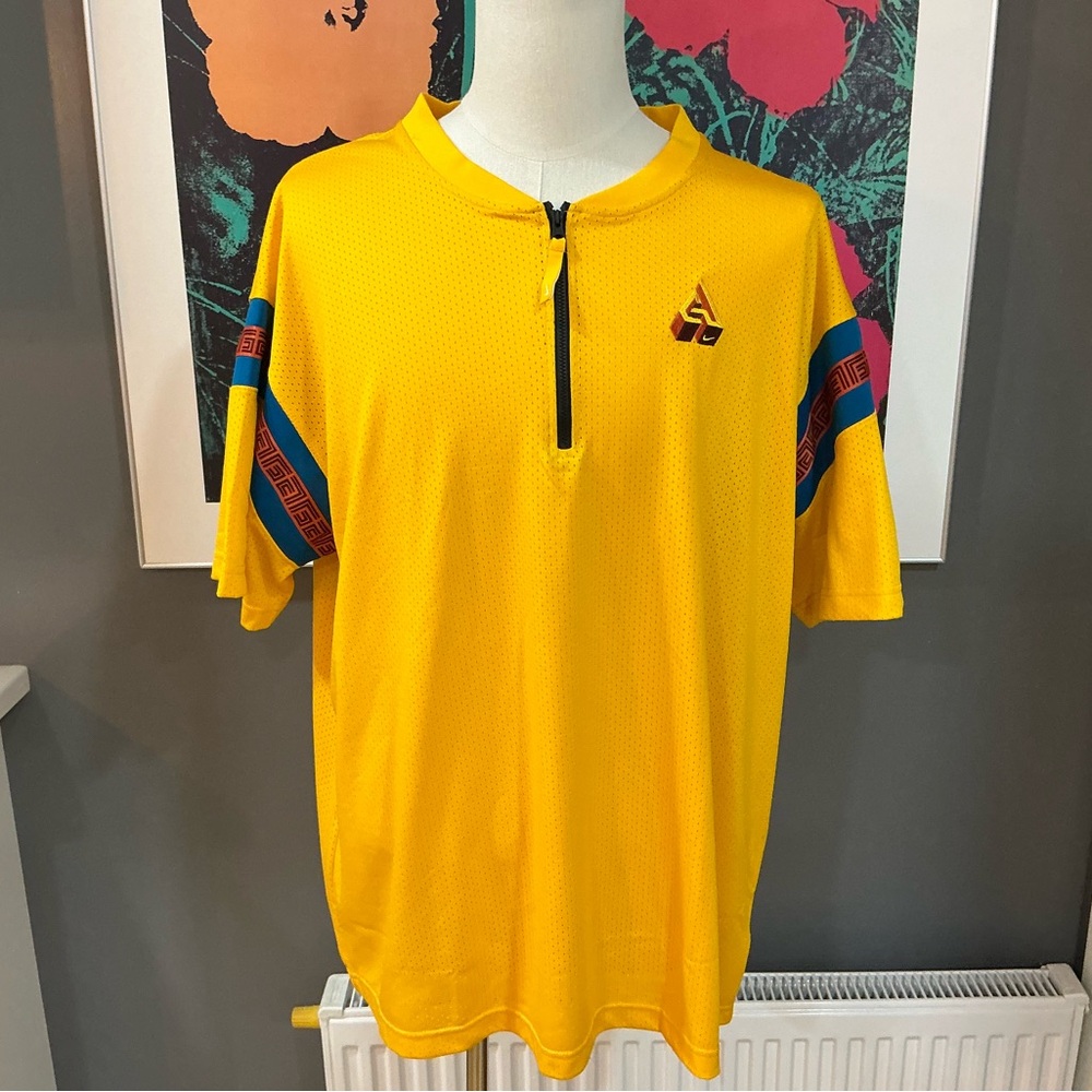 Nike Men's Giannis Antetokounmpo mesh 1/4 zip basketball SS shirt Yellow L #22